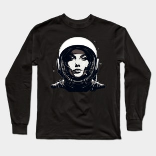 Black and white-themed female astronaut Long Sleeve T-Shirt